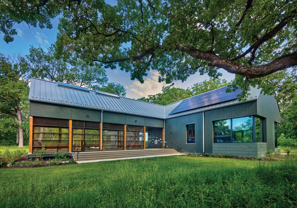 A 23.8-kilowatt system of rooftop solar panels is installed on the building. It’s a similar size to home or small business construction. Photo © John Weinstein.